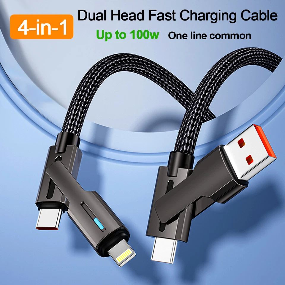 4 in1 USB C Cable 100W Fast Charging Cable Multi Charger Cord for iPhone Samsung - Image 3 of 4
