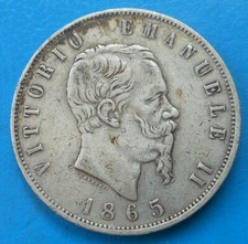 Italia 5 Lire 1865 N Bn Napoli Km 8.2