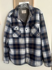 Boston Traders Jacket Mens Large Flannel Blue Grey Beige Plaid Sherpa Lined
