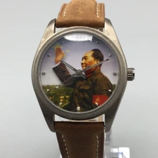 Shanghai Tang Mao Zedong Watch Unisex 34mm Silver Tone Leather Band Manual Wind