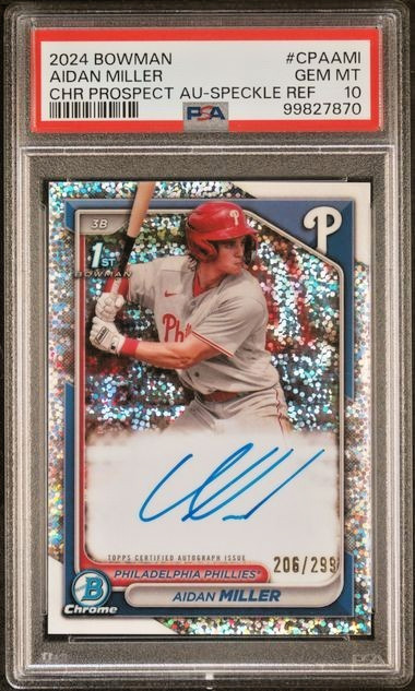 AIDAN MILLER 2024 Bowman Chrome 1st SPECKLE REFRACTOR AUTO PSA 10 Gem MT SP /299