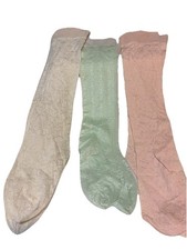 Women  s VTG 80s 3 Pairs Textured Stocking Socks Pink Green Ivory EUC Women  s S/M
