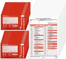 25 Pack Annual Vehicle Inspection Report Forms, Red FMCSA Labels Aluminum 3-Ply