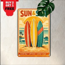 Surfboard Beach Bedroom Decor Sign Metal Tin Sign Coastal Wall Decor 8x12