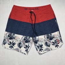 Travis Mathew Board Shorts Mens 34in Waist Red White Blue Hawaiian Swim Trunks