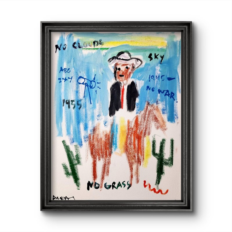 Original Basquiat Style Cowboy Painting Canvas Neo Expressionist Art Decor 11x14