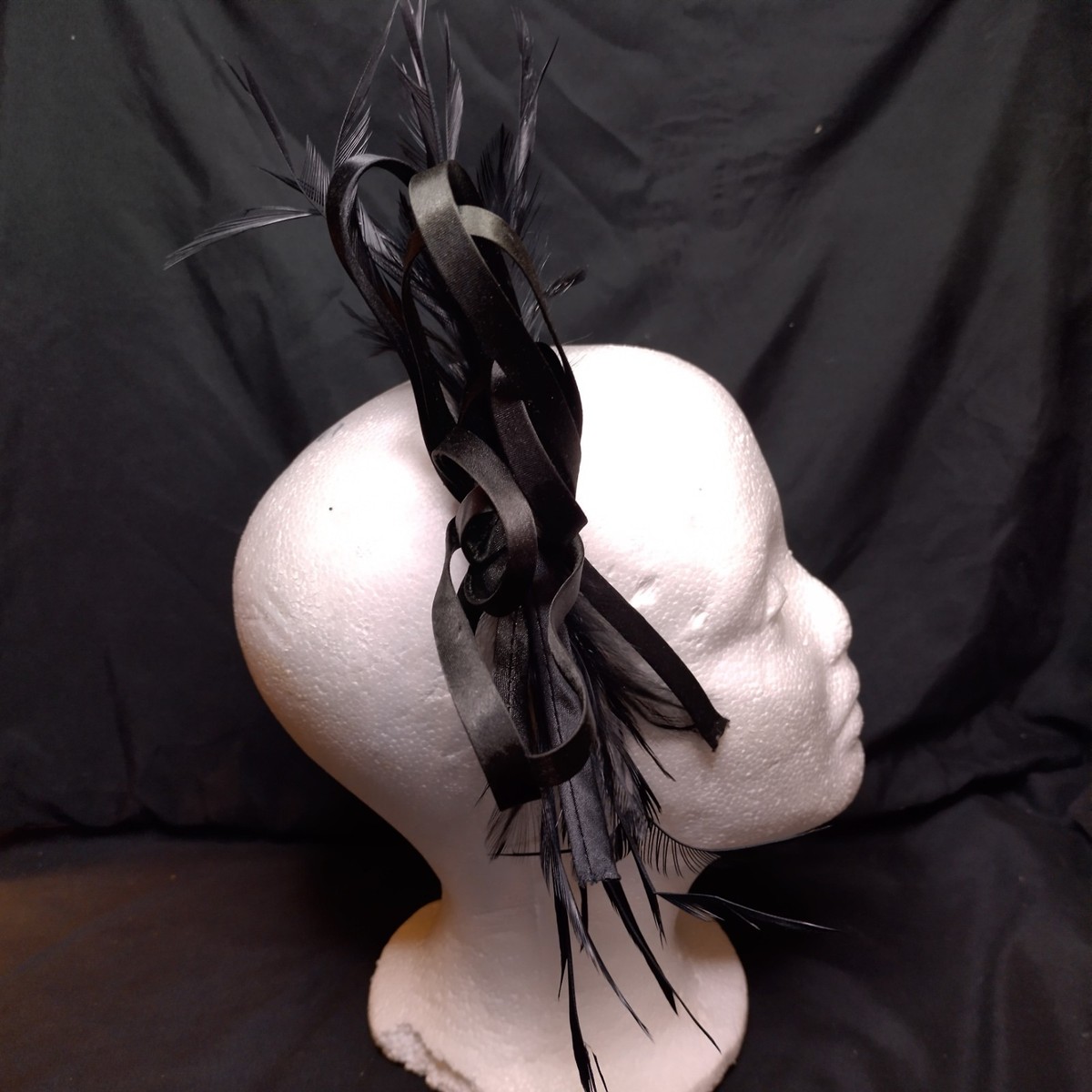 Gregory Ladner Black Sinamay Loop Feather Fascinator Headband Races Wedding View 3