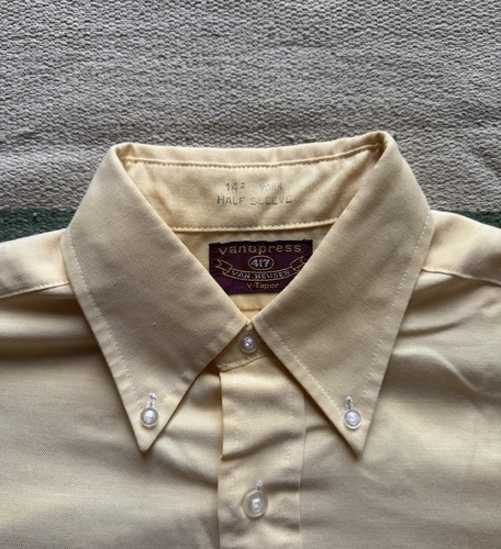 Vintage 1970s Van Heusen Vanopress Yellow Cotton 50/50 Button Down Size Large - Picture 2 of 5