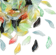 100Pcs Random Leaf Glass Charms Plant Seaweed Colorful Transparent Feather Charm