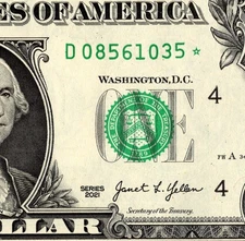 2021 D Star Note One Dollar Bill Regular Run Pack Note D08561035*