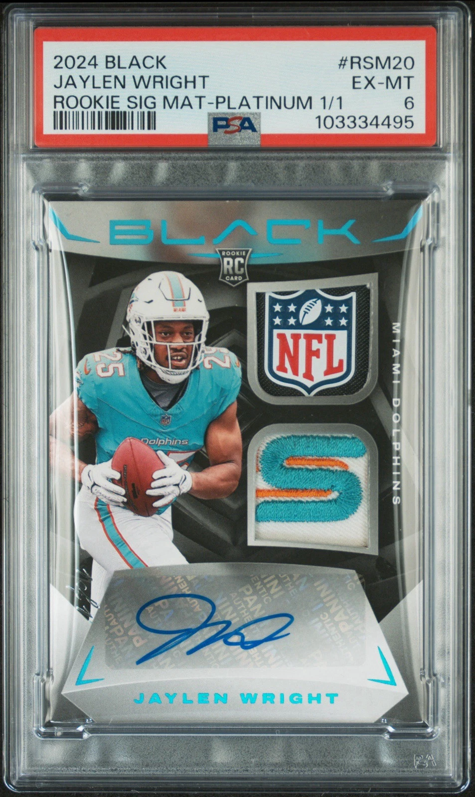Jaylen Wright Panini Black Rookie Signature Materials #RSM20 Platinum 1/1