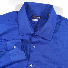 Van Heusen Mens Fitted Wrinkle Free Blue Micro Check Dress Shirt 17 34/35 XL