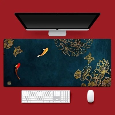 Japanische Koi Fisch XXL Mauspad Grün & Gold Schreibtischunterlage Gaming Tastatur Matte