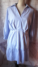 SHEIN Curve *NWOT*  Women's Blue & White Striped Long Sleeve Tiered Dress Sz 0XL