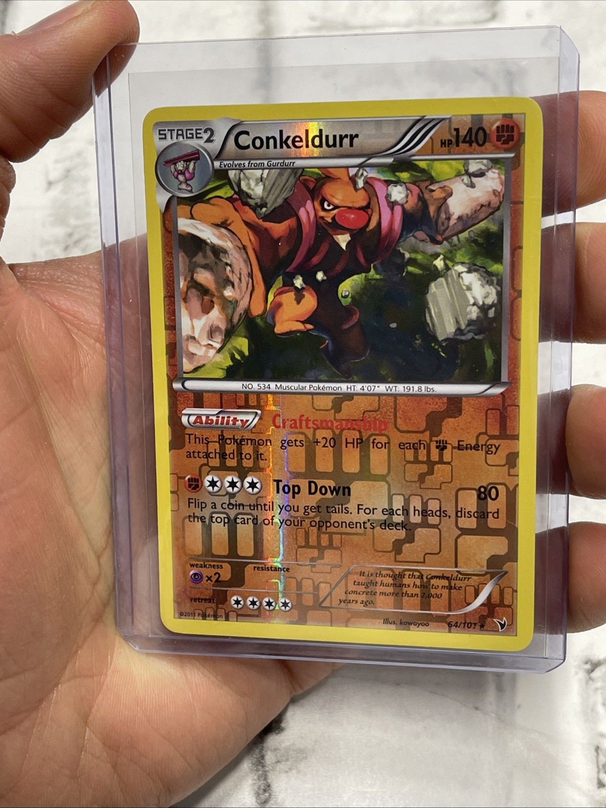Conkeldurr 64/101 Holo Rare Reverse Holo NM Pokemon Noble Victories Near Mint