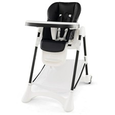 Folding Baby High Chair Adjustable Convertible High Chair W/Cushion-Black