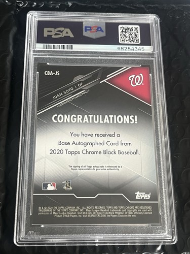 2020 Topps Chrome Black Juan Soto Auto On Card CBA-JS Nationals PSA 10 Gem Mint - Picture 2 of 4