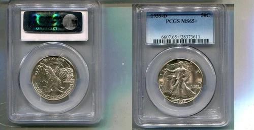 1939 D WALKING LIBERTY SILVER HALF DOLLAR PCGS MS65 + 7238T
