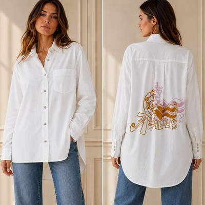 Zimmermann Aquarius Silk Blend Blouse Size S/M White Oversized Jewelled Buttons