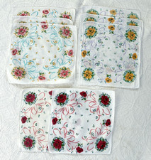 Vintage 1970s Floral Handkerchiefs Hankies Cotton 3 Colorways 8 Hankies Lot