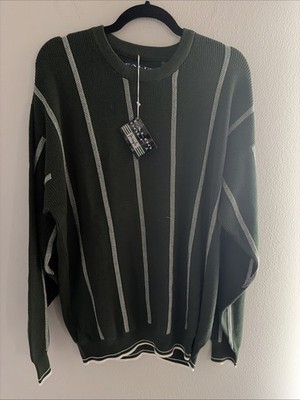 NWT TARTAN GREEN STRIPED FALDO GOLF BY PRINGLE CREW NECK COTTON PULLOVER SZ XL