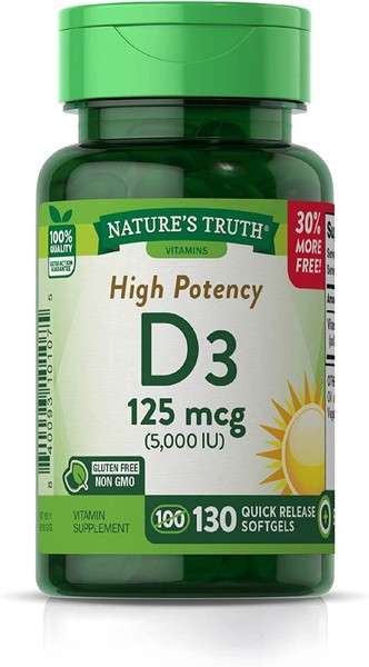 Vitamina D3 5000IU 125mcg 130softgel Nature's Truth la vitamina sol envio gratis