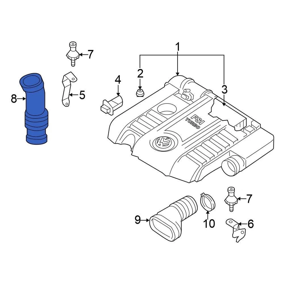 For Volkswagen Jetta 2006-2008 Volkswagen 06F129627G Engine Air Intake Hose Foto 4 de 4