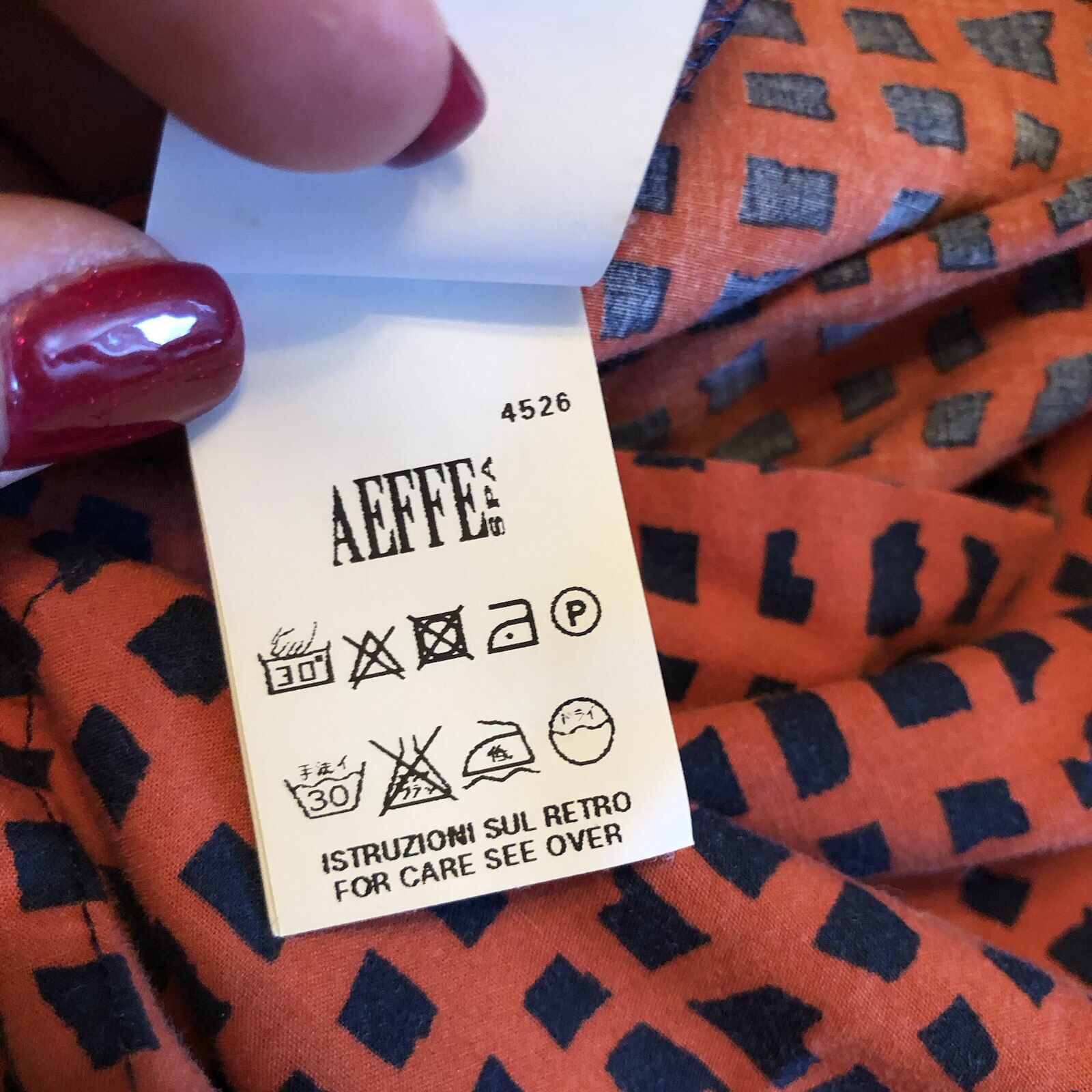 Aeffe Spa Orange Navy Patterned Button Down Blous… - image 11