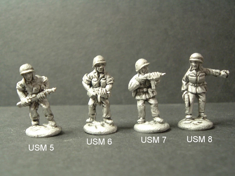 FRONTLINE WARGAMING Metall WWII U.S. Marines Truppen - 4 Variationen Maßstab 1/76 - 20mm. USM5-6-7-8
