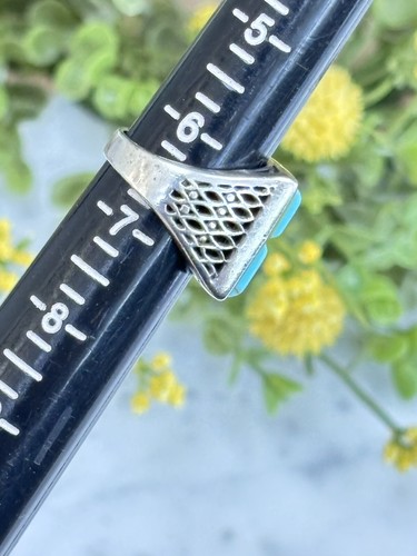 CFJ Sterling Silver 925 Turquoise Panel Ring Size 6.5 Geometric Open Work Sides - Picture 12 of 17