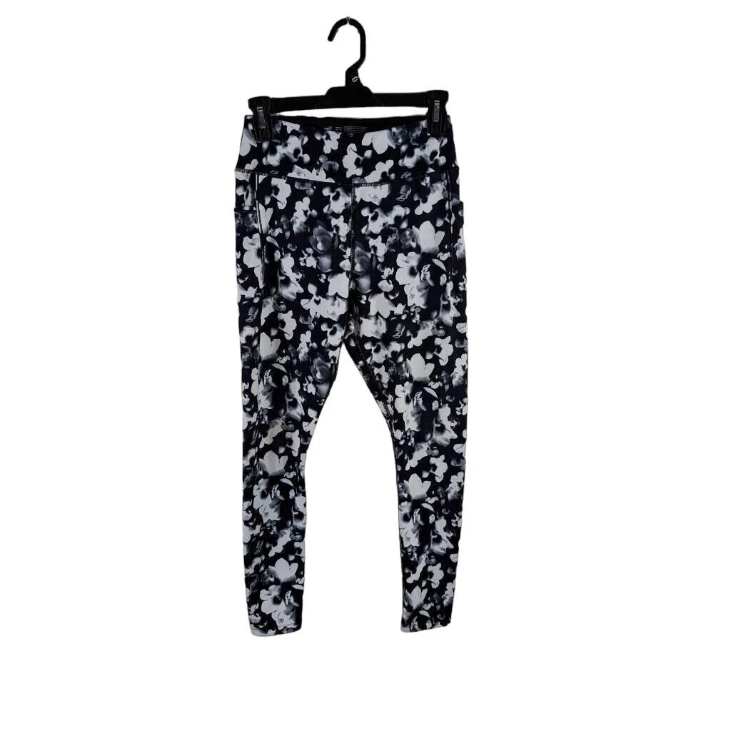 Avia Girls Leggings Pants Black White Floral Pull On Stretch Yoga