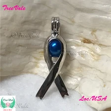 Awareness Ribbon - Solid 925 Sterling Silver - Pearl Cage Pendant - Hold 6-8mm