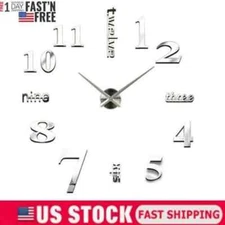 3D DIY Large Frameless Wall Clock Mirror Number Sticker Modern Home Decal Decor