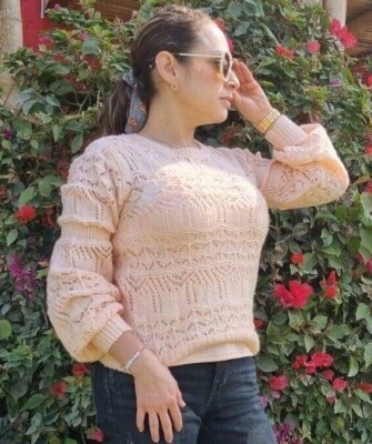 Ophelia Roe Women's Peach Puff Sleeve 2pc Camisole Knit Crochet Sweater NEW