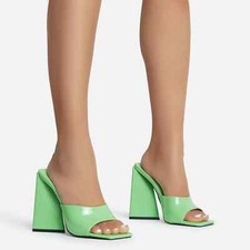 Ego Shoes Heels Green Size 7 Avalon wide fit patent neon lime triangle Heel Once