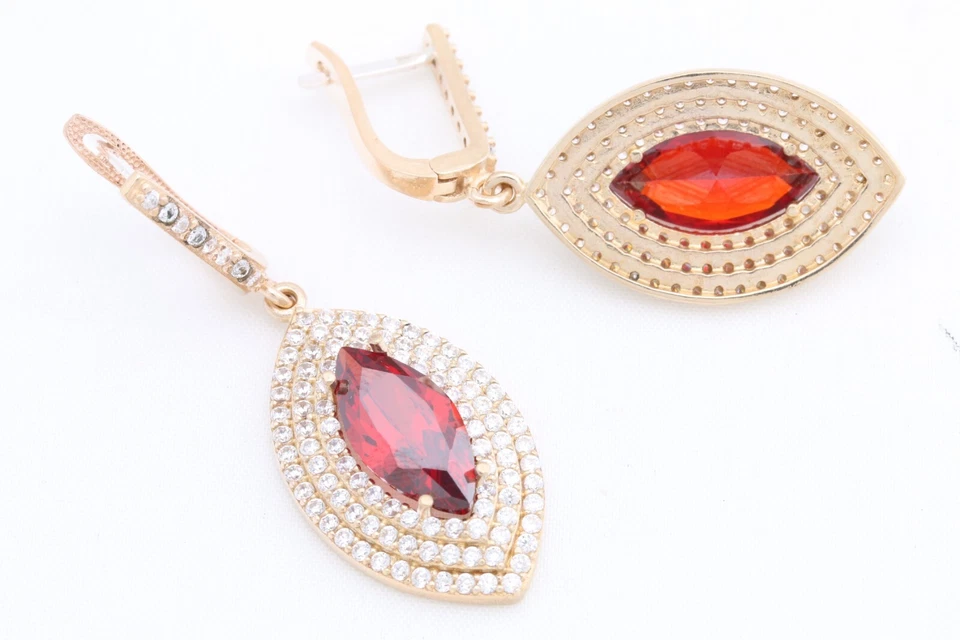 Turkish Handmade Jewelry Marquise Ruby  925 Sterling Silver Earring - Image 3 of 4