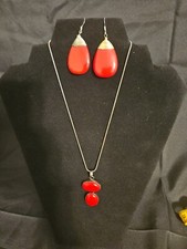 RED CORAL Sterling Silver 925 Pendant & Necklace, Earrings Not Marked or Tested 