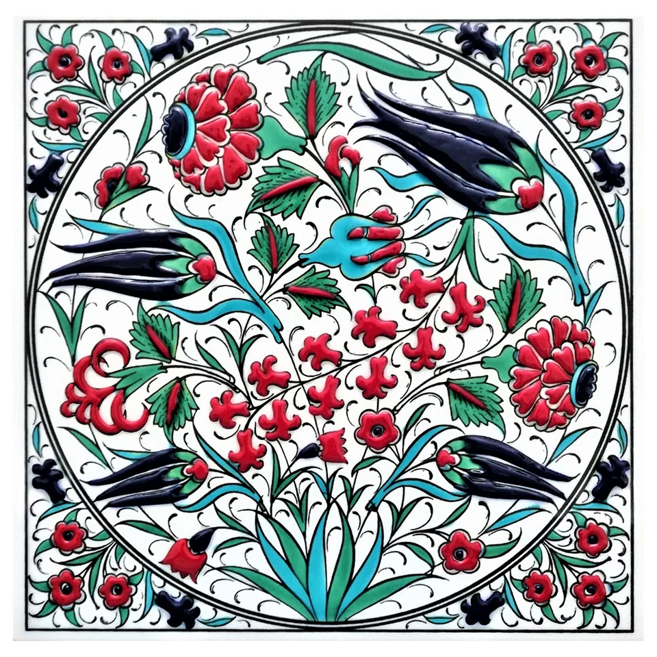 Azulejo decorativo 8""x8"" Iznik feito à mão cerâmica arte de parede, banheiro e cozinha - Imagem 3 de 3