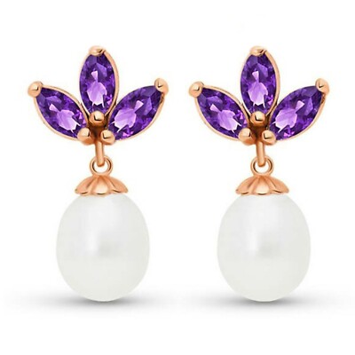 14K. MASSIVER GOLD OHRHÄNGER MIT PERLEN & AMETHYST 