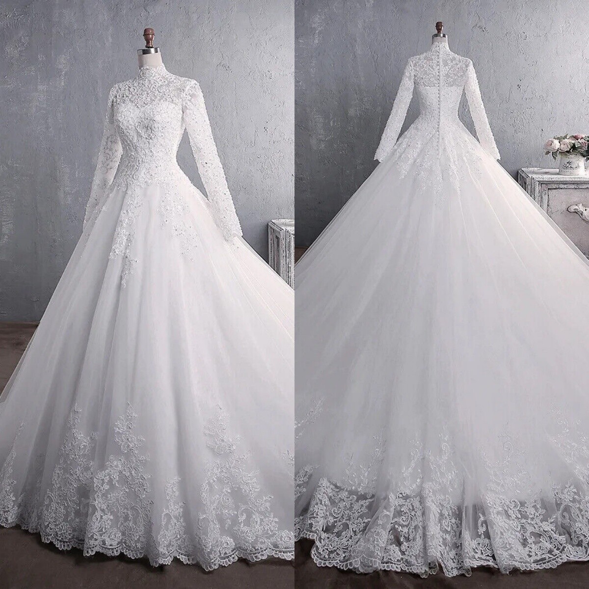 Luxury Long Sleeves Lace Appliques Tulle Wedding Dresses Luxury Long Sleeves Lace Appliques Tulle Wedding Dresses