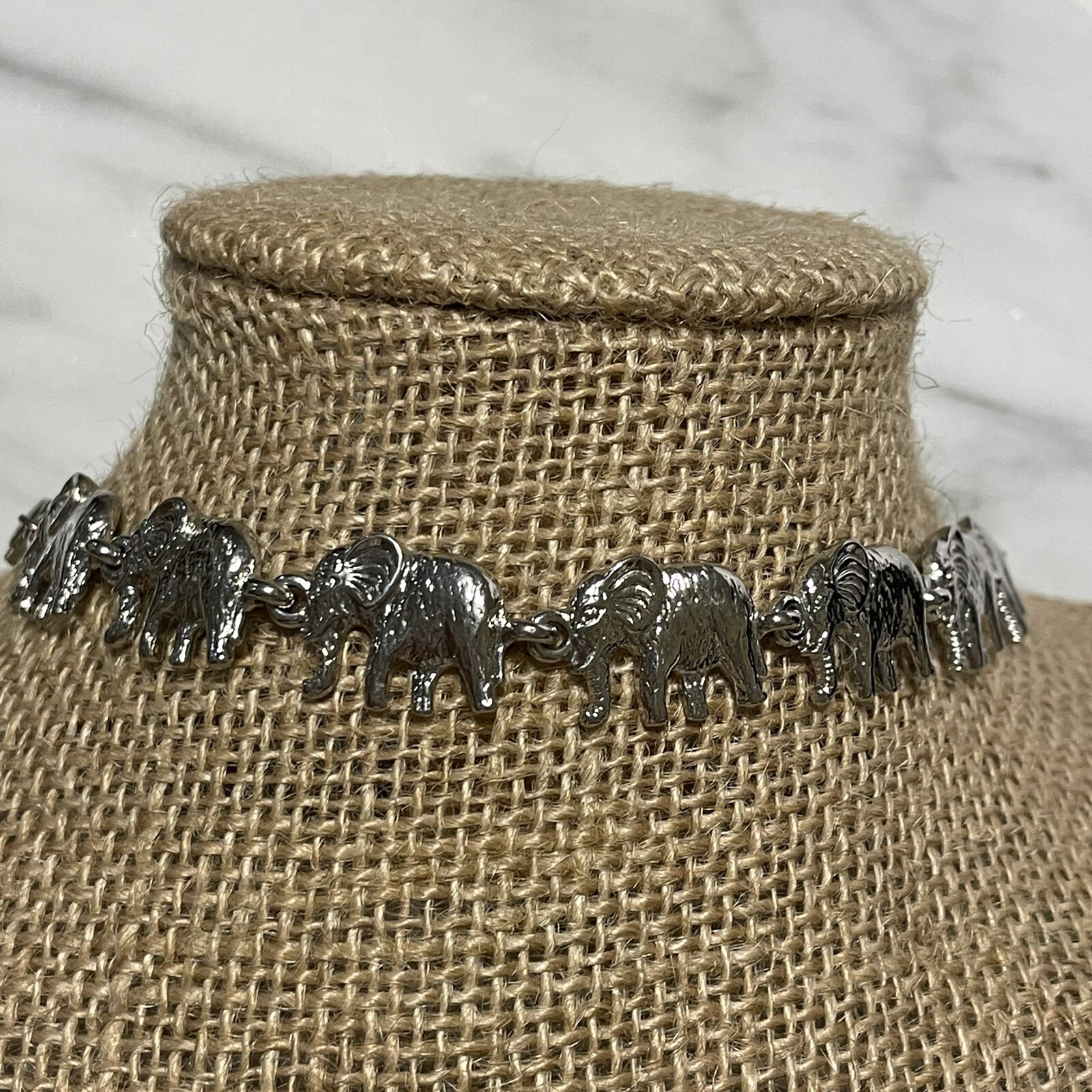 silver tone Interlocking elephant linked chain br… - image 2
