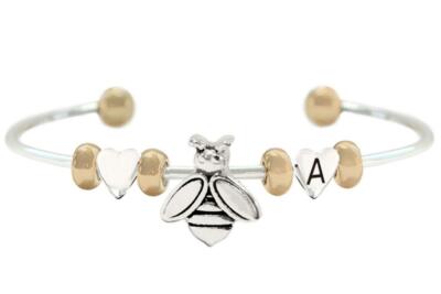 Custom Bumble Honey Bee Two Tone Gold Silver Cuff Bracelet Jewelry Pick Initial