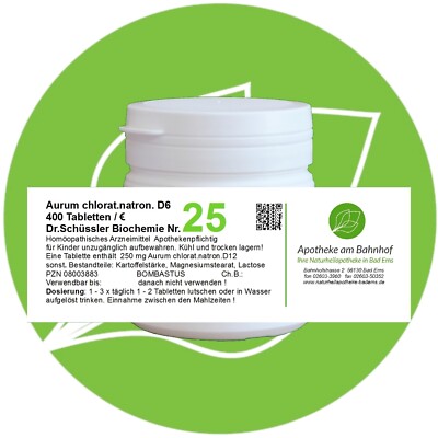Schüßler-Salz Nr.25 Aurum chlor.natr. D6 glutenfrei 400 Tabl. PZN 08003883