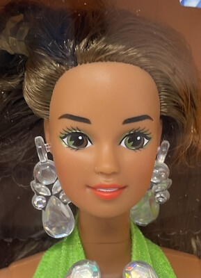 バービー　Sun Jewel 1993年製+ドレス+ドールスタンド　レア VINTAGE 1993 Sun Jewel Barbie Doll Brunette TERESA Stick-On Jewels