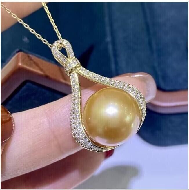 18 Aaa South Sea Shell Golden Pearl Necklace With 14