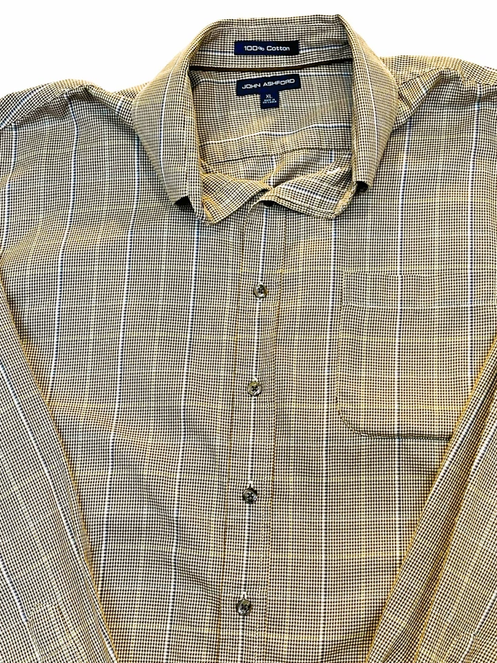 Men's John Ashford Shirt Sz XL Brown Plaid Button Down Long Sleeve 100% Cotton - Image 3 of 4