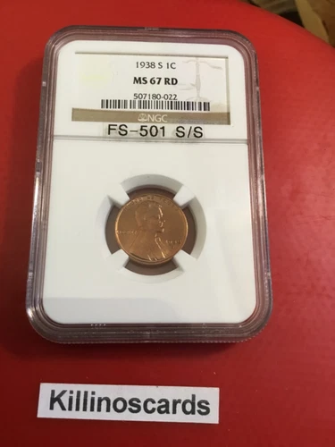 1938-S/S Lincoln Cent NGC MS67 RD. FS-501. S/S