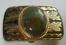 Vintage Gold-tone Horseshoe Belt Buckle W/Greenish Blue /Brown Stone