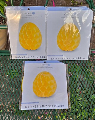 Honeycomb Egg, Paper Decoration, Lot Of 3 Yellow, Party Decorations, Easter