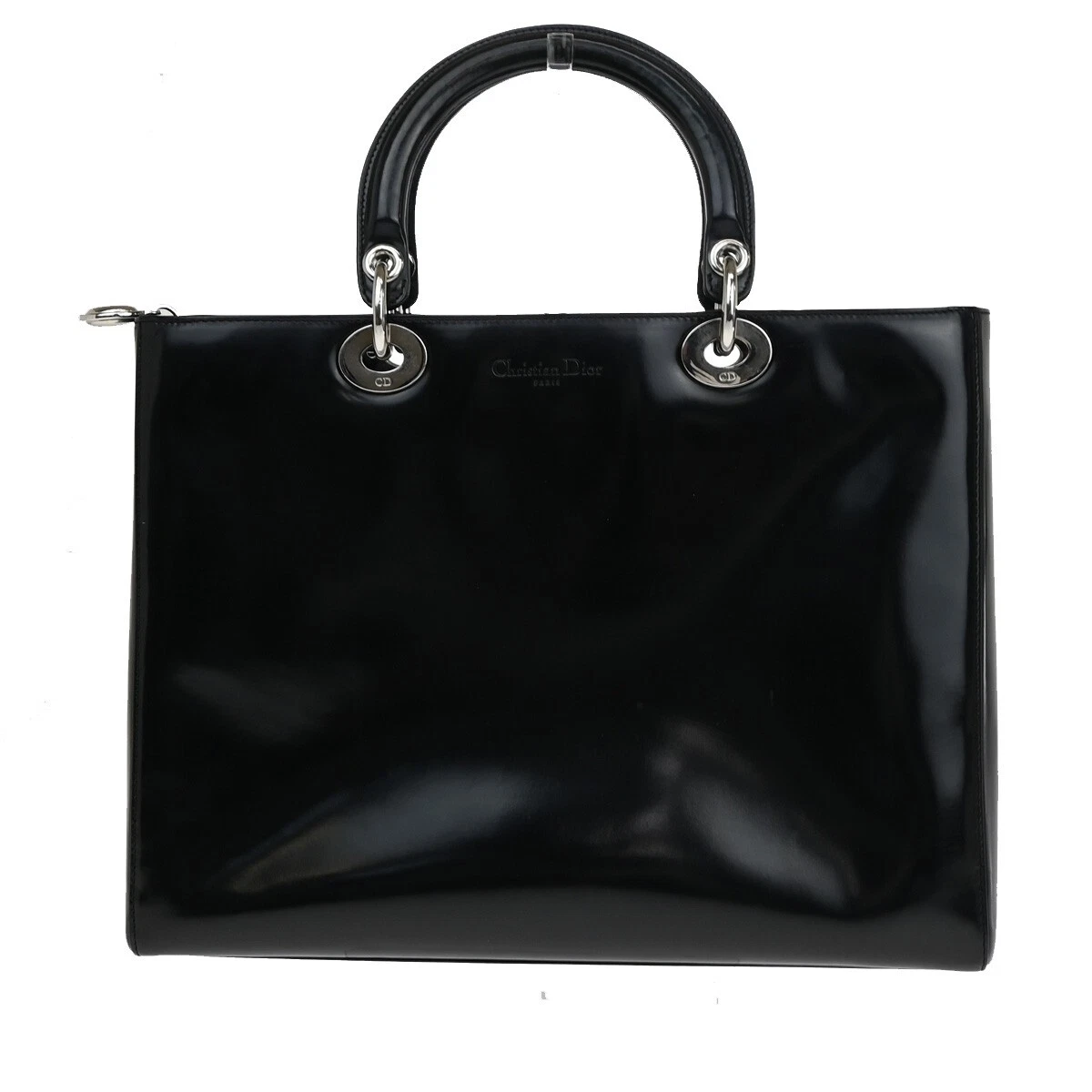 Sac fourre tout femme Christian Dior cuir verni noir argent Italie 12SH744
